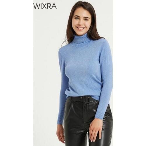 Wixra Womens Sweater Pullovers Soft Shiny Turtleneck Solid Autumn Winter Women Female Knit Strench Long Sleeve Sweaters Jumpers