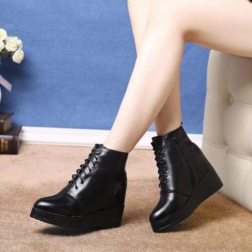 Nice Wedge Shoes Women Ankle Boots Platform Casual Winter Shoes Female Nice Ladies Snow Boots Velvet Fur Black Shoes Sneakers