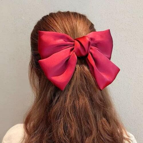 High Quatity Solid Color Big Bow Hairpins For Girl Popular Hair Clip For Women Sweet Two-layer Satin Hairgrip Hair Accessories