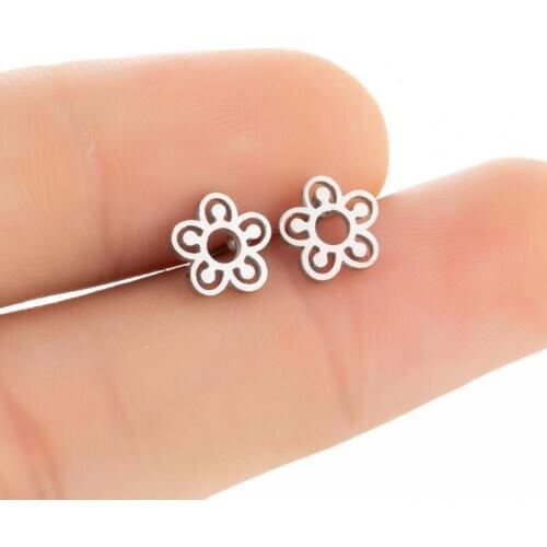 Stainless Steel Round Flower Earrings Minimalism Women Fashion Hollow Stud Earring Personality 2021 Trendy Bronics Jewelry