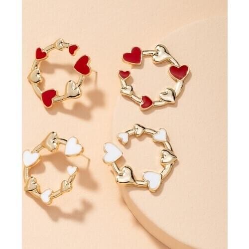 GSOLD Trendy Vintage Drip Glaze Cute Girl Earrings Small Circle Sweet Temperament Heart-Shaped Stud Earring Women Jewelry