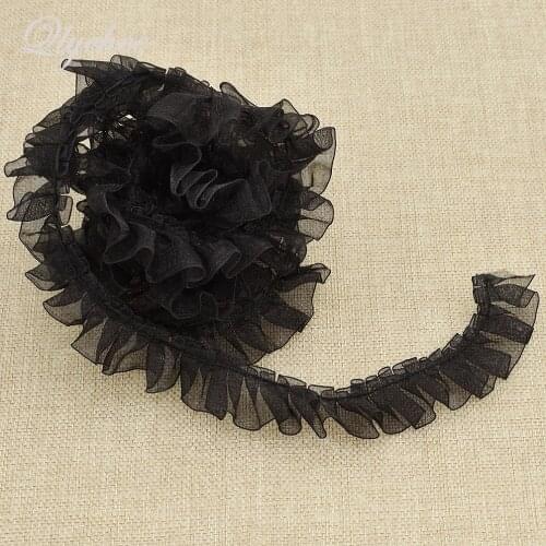 2 Yards Black White Pleated Edge Chiffon Ruffle Lace Women Garment Summer Hat Dress Sewing Decor Trim Cloth