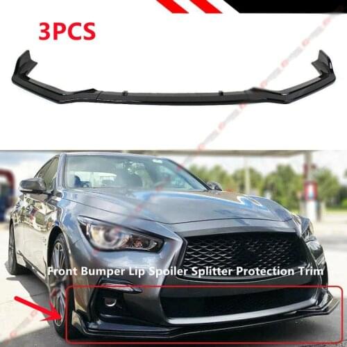 3Pcs Bright Black High Quality PP Front Bumper Lip Spoiler Splitter Protection Trim For Infiniti Q50 2018 2019 2020 2021 Sport