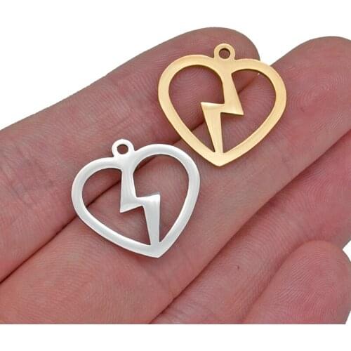 5pcs Stainless Steel Gold Love Heart Hollow Lightning Connector Pendant Nacklace Jewelry Making Bracelet Accessories Wholesale