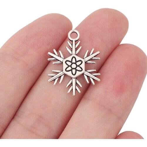 50 x Silver Color Snowflake Charms Pendants Xmas Snow Festive for Bracelet Earring Jewelry Making 24x18mm