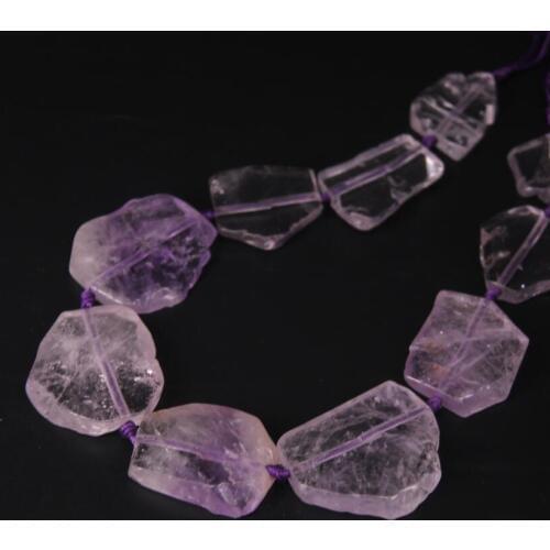9-10PCS/strand Raw Clear Amethysts Quartz Slab Slice Loose Beads,Natural Rough Crystal Nugget Pendants Jewelry Making Supplies