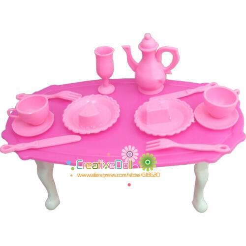 Free Shipping dolls dinner table with food and cup for barbie dolls accessory