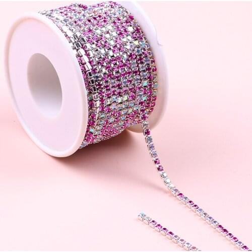 10Yards Crystal Glass Rhinestone Chain With Colored Bottom Seam Stone Cup Chain Colored Rhinestone Trim Diy Accessories