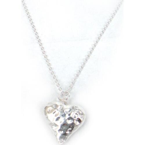 Drop shipping 2cm puff hammered heart pendant charm shiny necklace