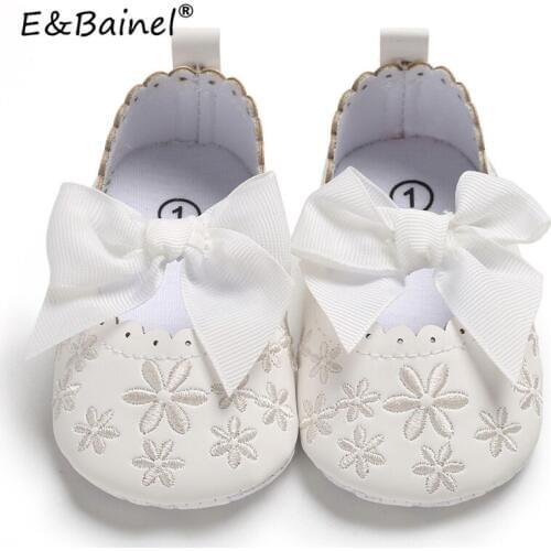 E&Bainel Baby Girl First Walker Shoes Floral Embroidered PU Leather Prewalker Anti-slip Princess Girls Toddler Infant Baby Shoes