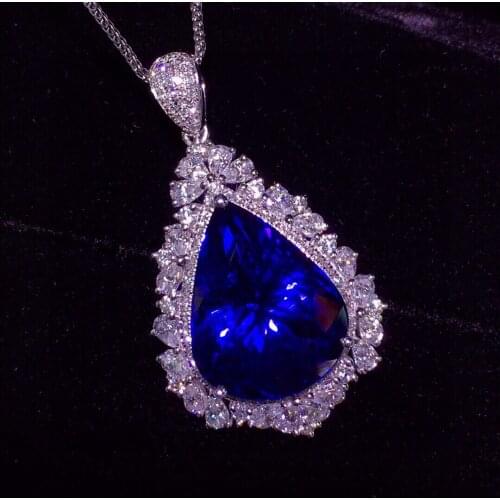 E429 Fine Jewelry Tanzania Origin Real 18K White Gold Natural Blue Tanzanite 13.65ct Diamonds Fine Chic Pendant Necklace