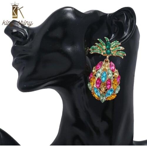 Elegant Multi Color Crystal Pineapple Shape Dangle Earrings Unique Fruit Design Statement Earrings for Woman Girls Party Jewelry