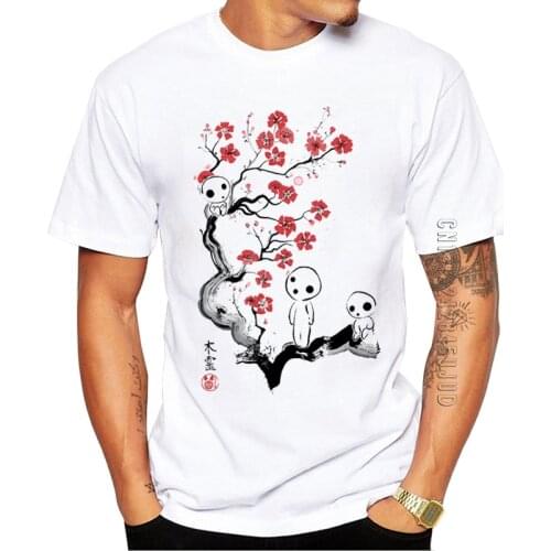 100% Cotton O-Neck Funny Little Forest Spirits Men T-Shirt Cherry Blossom Printed Graphic Tshirt Summer Tee Hipster Tops