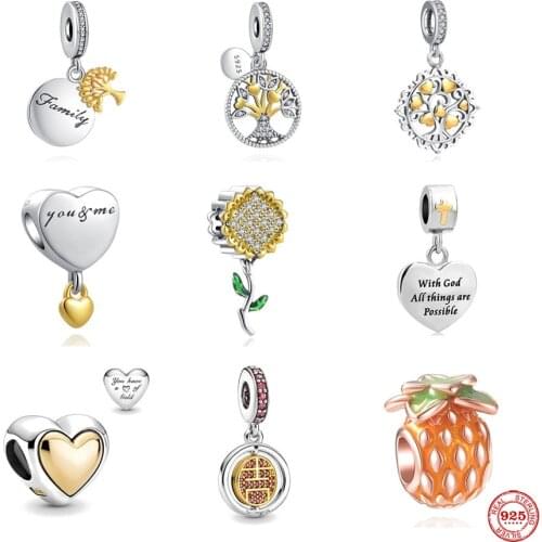 Hot Sale 100% 925 Sterling Silver Two Tone Family Tree Bead Fit Original Pandora Charms Bangles Making For Women DIY Jewelry