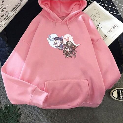 Harajuku Anime Genshin Impact Kawaii Hu Tao And Qi Qi Hoodies Fashion Cartoon Graphic Winter Casual Oversize Itself Sweatshirt