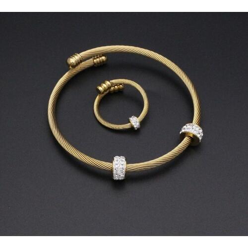 JSBAO Stainless Steel Gold/Rose Gold/Silver Color Twisted Cable Cuff Ring Crystal Bracelet & Bangle for Women Fashion Jewelry