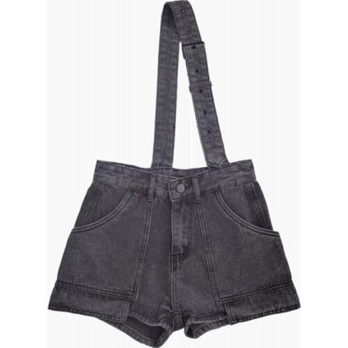 Short Jeans Women Summer One-shoulder Denim Overalls Wide Leg Trousers Cargo Pants Female Shorts Jeans