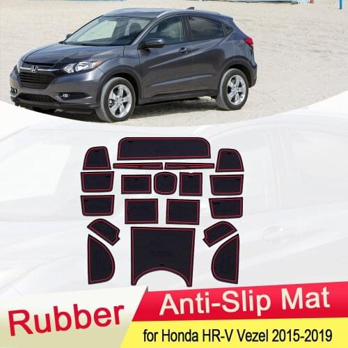 For Honda HR-V Vezel 2015 2016 2017 2018 2019 Rubber Anti-slip Mat Door Groove Cup Phone Pad Gate Slot Coaster Car Accessories