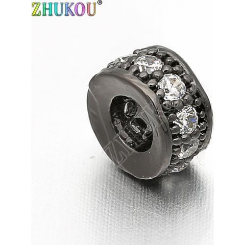 6mm Inlay Clear CZ Rhinestone Round Hollow Spacer Beads DIY Jewelry Bracelet Necklace Making, Hole: 2.9mm, Model: VZ100