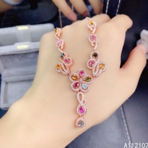 KJJEAXCMY fine jewelry 925 Sterling Silver inlaid natural Tourmaline Luxury Chinese Classic womens Pendant support test