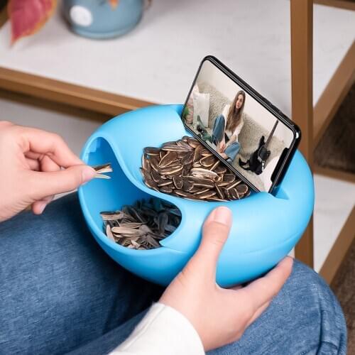 Lazy Snack Bowl Plastic Melon Seeds Nut Storage Container With Phone Holder Double Layers Snack Storage Box тарелки для еды