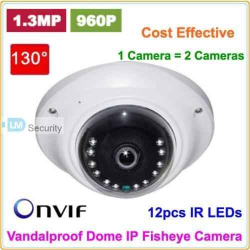 Lihmsek 130 Degree Fisheye Lens 1.3 Megapixel 960P IP Fisheye Camera with 12pcs IR Leds Night Vision Indoor Netwok Fisheye Cam