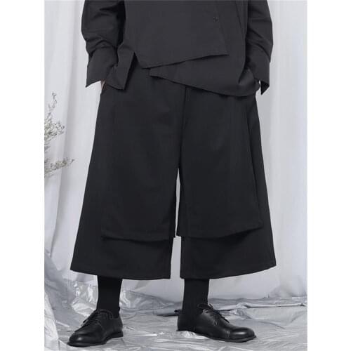 Mens Wide-Leg Pants Fall New Casual Eight-Point Pants Fashion Trend Dark Niche Design Loose Large Size Wide-Leg Pants