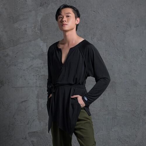 2021 Latin Dance Costumes Men Loose Bat Sleeve Shirts Male Latin Performance Practice Clothes Latin Competition Dress DQS6338