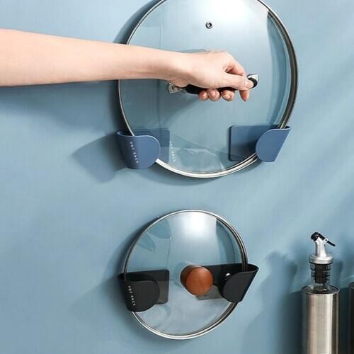 2pcs/Set Pot Lid Holder Wall-Mounted Hanging Holder for Pan Pot Cover Rack Kitchen Organizer Plastic Kitchen Storage Rack