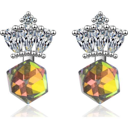 New Arrival 925 Sterling Silver Fashion Crown Square CZ Zircon Ladies Stud Earrings Wholesale Jewelry For Women Birthday Gift