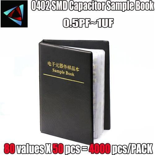 0402 SMD Capacitor Sample Book 80valuesX50pcs=4000pcs 0.5PF~1UF Capacitor Assortment Kit Pack