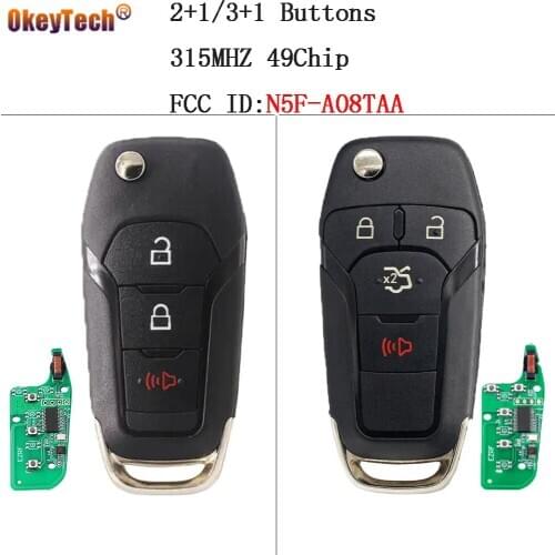 OkeyTech 315MHZ 3/4 Button Remote Flip Fold Car Key For Ford Fusion Escort 2013 2014 2015 2016 Explorer N5F-A08TAA With 49 Chip