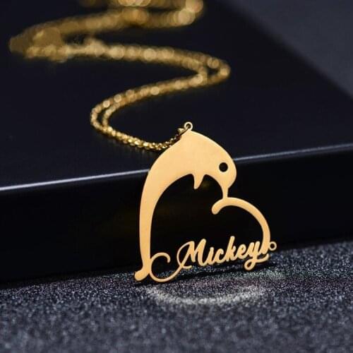 Dolphin Heart Name Necklace Personalized Letter Nameplate Design Custom Stainless Steel Choker Men And Girls Accessories Gifts