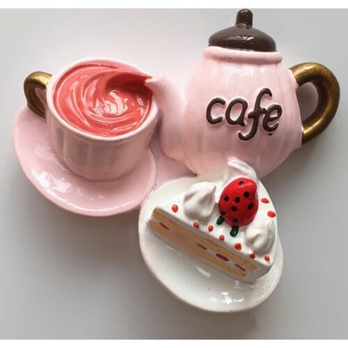Afternoon Refreshments Coffee Cake 3D Resin Fridge Magnet Tourism Souvenirs Refrigerator Magnetic Stickers Home Decortion
