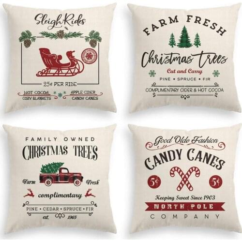 Christmas Throw Pillow Covers 18x18 Inch Set of 4 Christmas Trees Red Truck Decorative Cushion Cases Farmhouse Home Sofa