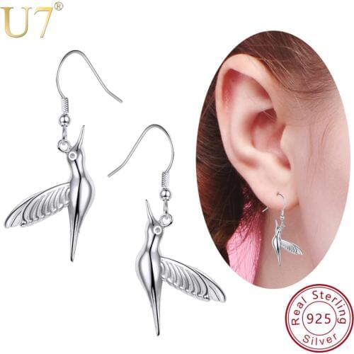 U7 925 Sterling Silver Dangle Bird/Hummingbird Drop Earring 2018 Valentines Day Gift For Women New Animal Jewelry Earrings SC30
