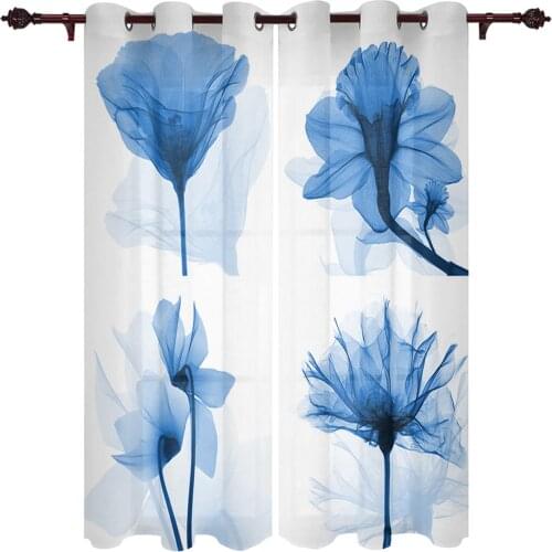 Blue Transparent Flower Outdoor Curtain For Garden Patio Curtains Bedroom Living Room Kitchen Bath Room Panel Drape
