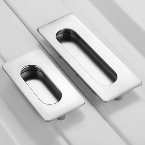 New 64/96mm Hidden Furniture Handles Cabinet Invisible Handle Drawer Door Wardrobe Knobs For Furniture Hardware Stainless Steel