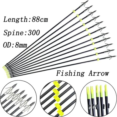 6/12pcs Archery Bowfishing Arrow Fiberglass Arrow Spine300 OD8mm Fix Arrowhead Safety Slide Outdoor Hunting Fishing Accessories