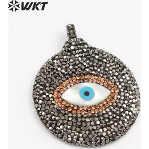 WT-NP367 WKT Wholesale New Arrival shell evil eye Pendant Charming Rhinestone Pave Jewelry Round Shape For Lady Necklace Pendant