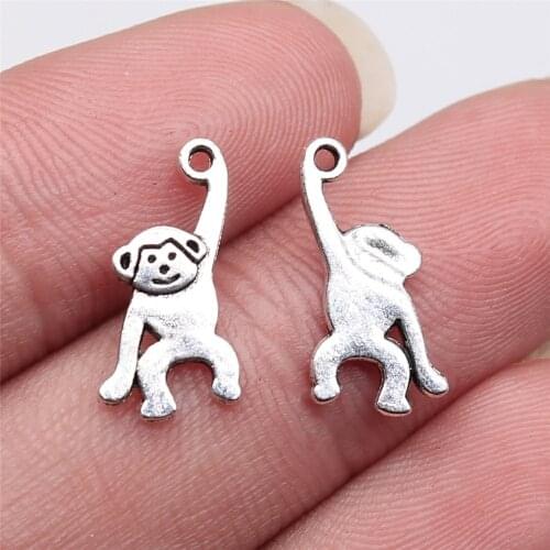 WYSIWYG 40pcs 16x8mm Antique Silver Color Monkey Charms Pendant For Jewelry Making DIY Jewelry Findings