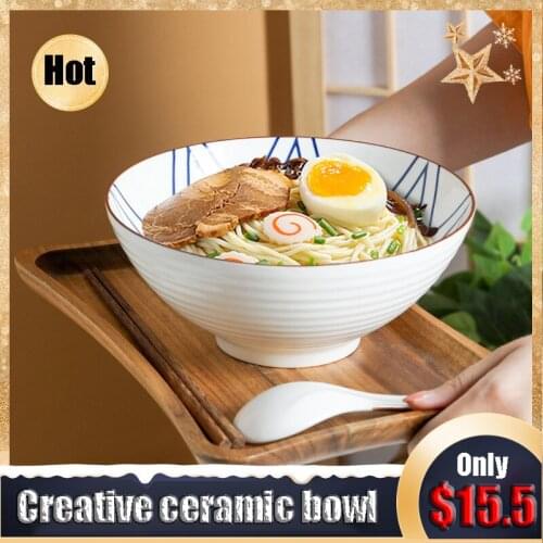 Japanese ceramic tableware porcelain bowl creative household 8 inch ceramic large bowl noodle rice soup bowl restaurant kitchen