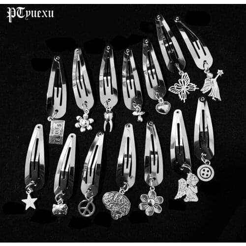 Hair Clips For Girls Punk Gothic Y2K Retro Hairpin Coin Star Button Bangs Clip Fashion Metal Hair Accessories 2021