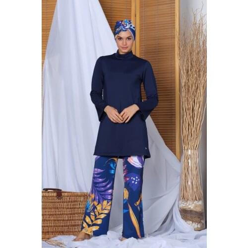 Womens Long Sleeve Spanish Trotting Hijab Swimwear 20118 Navy Blue