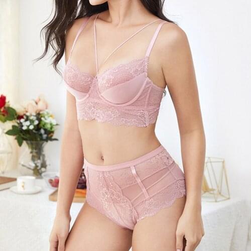 Womens Bras Sets Brassiere Ladies Underwear Bandage Deep V Sexy Lingerie Ultra-Thin Panty BH Tops A B C D DD Cup