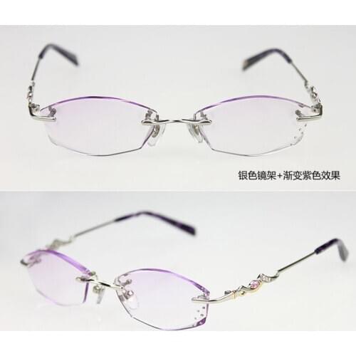 Female Models Diamond Cutting Reading Glasses Rimless Glasses Custom Prescription Ultralight Finished Spectacle Lenses 127