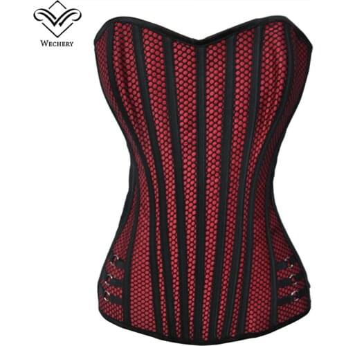 Wechery Sexy corselet Women Striped Pattern Push Up Corset Waist Slimming Corsets Punk Style Pink Black Beige Bustier Tops