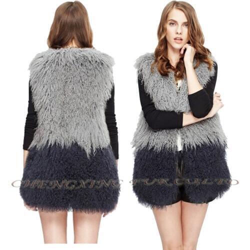 CX-G-B-83E Mongolian Lamb Fur Suit Vest Women Waistcoat
