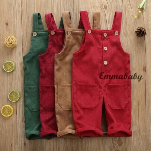 Winter Toddler Baby Boys Winter Warm Kids Overalls Pants 2020 New Fashion Solid Color Corduroy Bib Pants