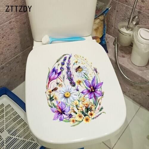 ZTTZDY 19.8CM×24.6CM Vintage Lavender Flower Room Wall Stickers Cartoon Bee Funny Toilet Decoration T2-1023